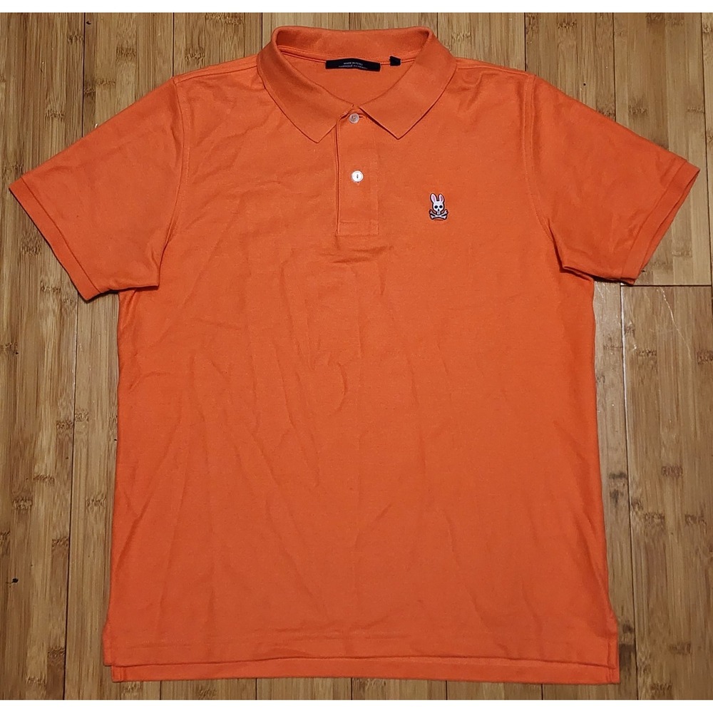 Psycho Bunny Men Small Orange Pima Cotton Pique Polo Shirt B6K001X1PC